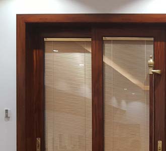 double glass door with electric blinds