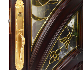 double wood doors with glass design
