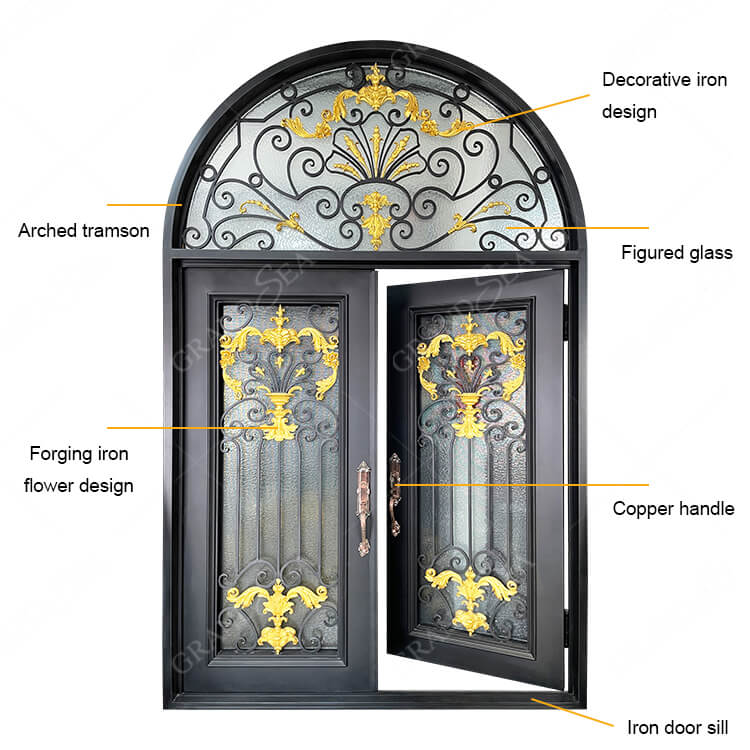 wrought iron door with transom