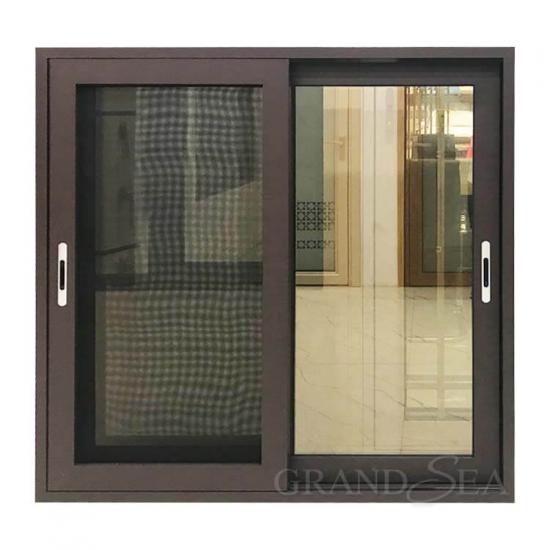 ventana corrediza de aluminio marrón