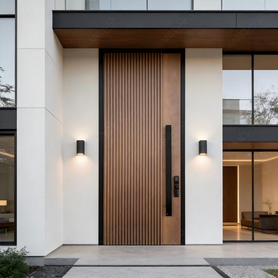 Puerta de entrada pivotante de madera maciza