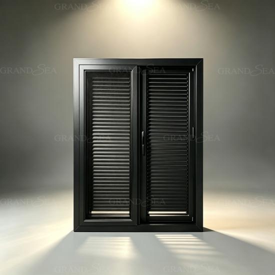 Ventana con contraventana de aluminio negro
