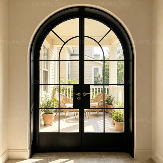 Puerta doble de cristal con marco negro