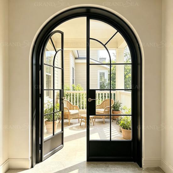 black frame glass double door