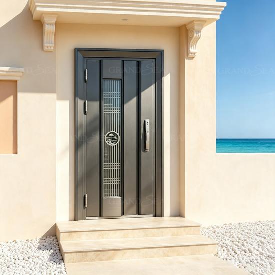puerta exterior minimalista de acero inoxidable